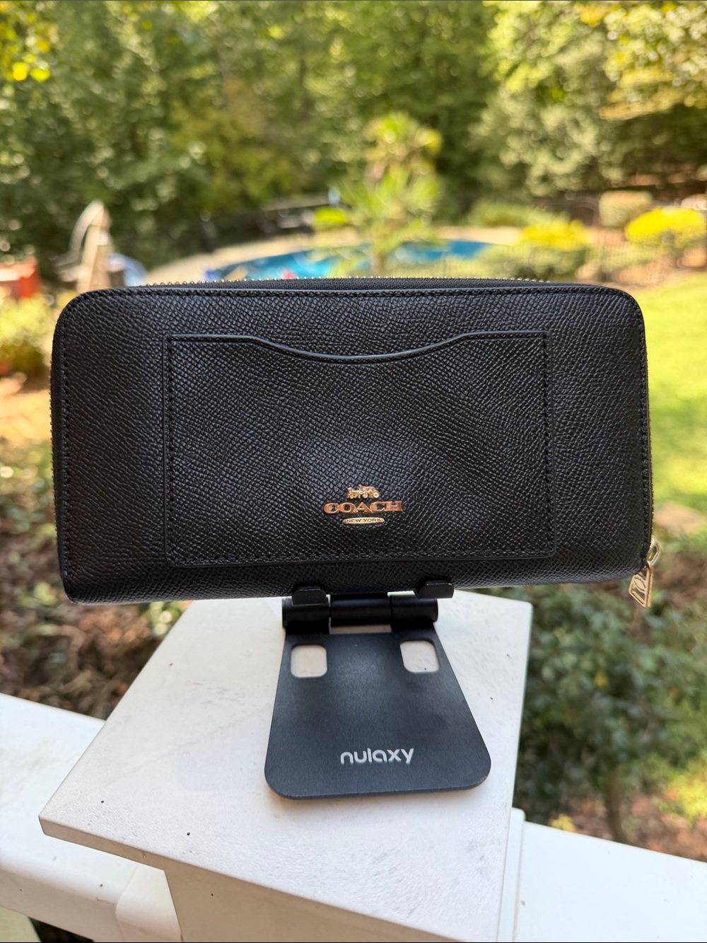 Coach Black Saffiano Zip Around Wallet with Exterior Card Slot
